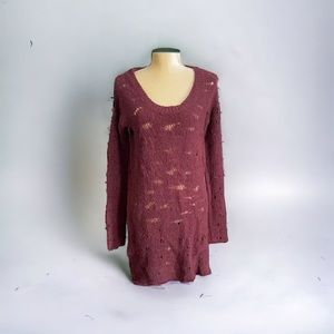 Free People Sweater Sz Small Open Knit Stretchy High Low Top Tunic Dress